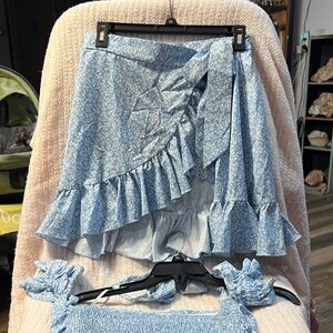 Elegant Asymmetrical Blue Floral Skirt